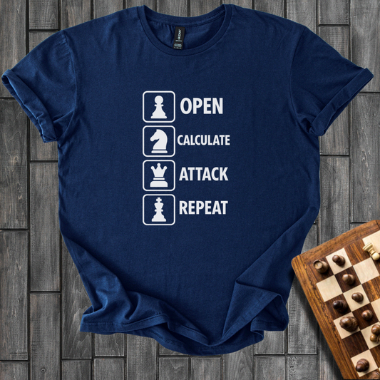 Open. Calculate. Attack. Repeat T-Shirt