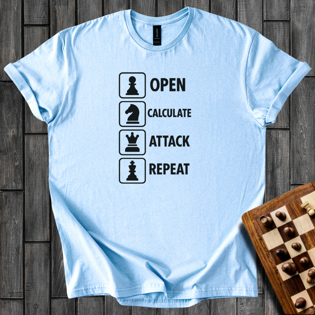 Open. Calculate. Attack. Repeat T-Shirt