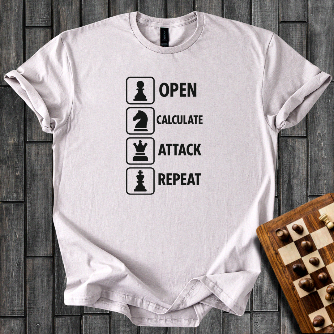 Open. Calculate. Attack. Repeat T-Shirt