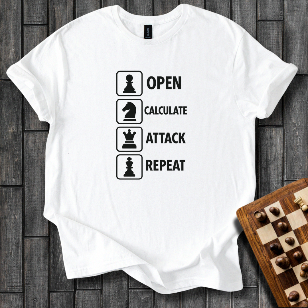 Open. Calculate. Attack. Repeat T-Shirt