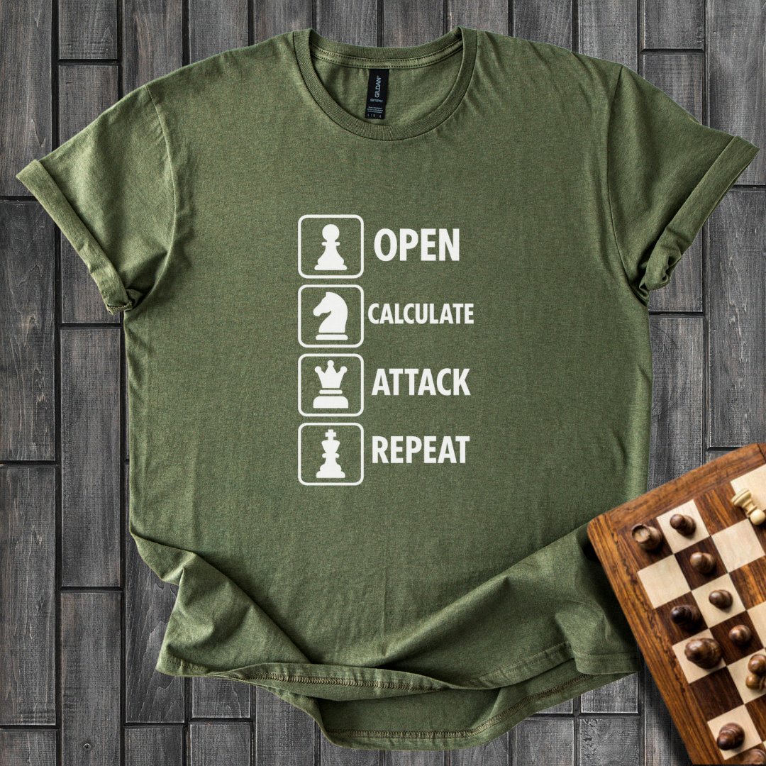 Open. Calculate. Attack. Repeat T-Shirt