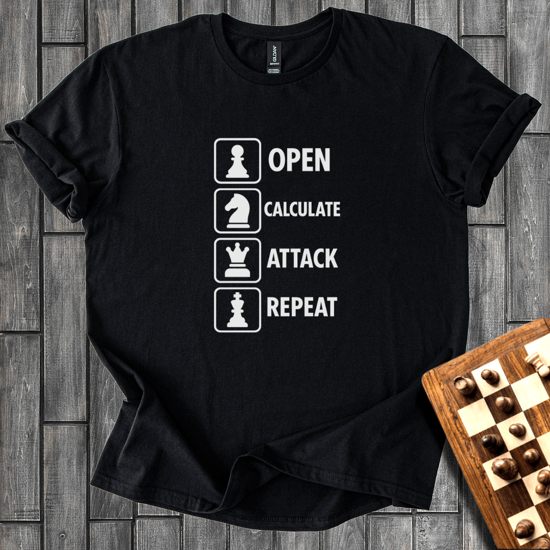 Open. Calculate. Attack. Repeat T-Shirt